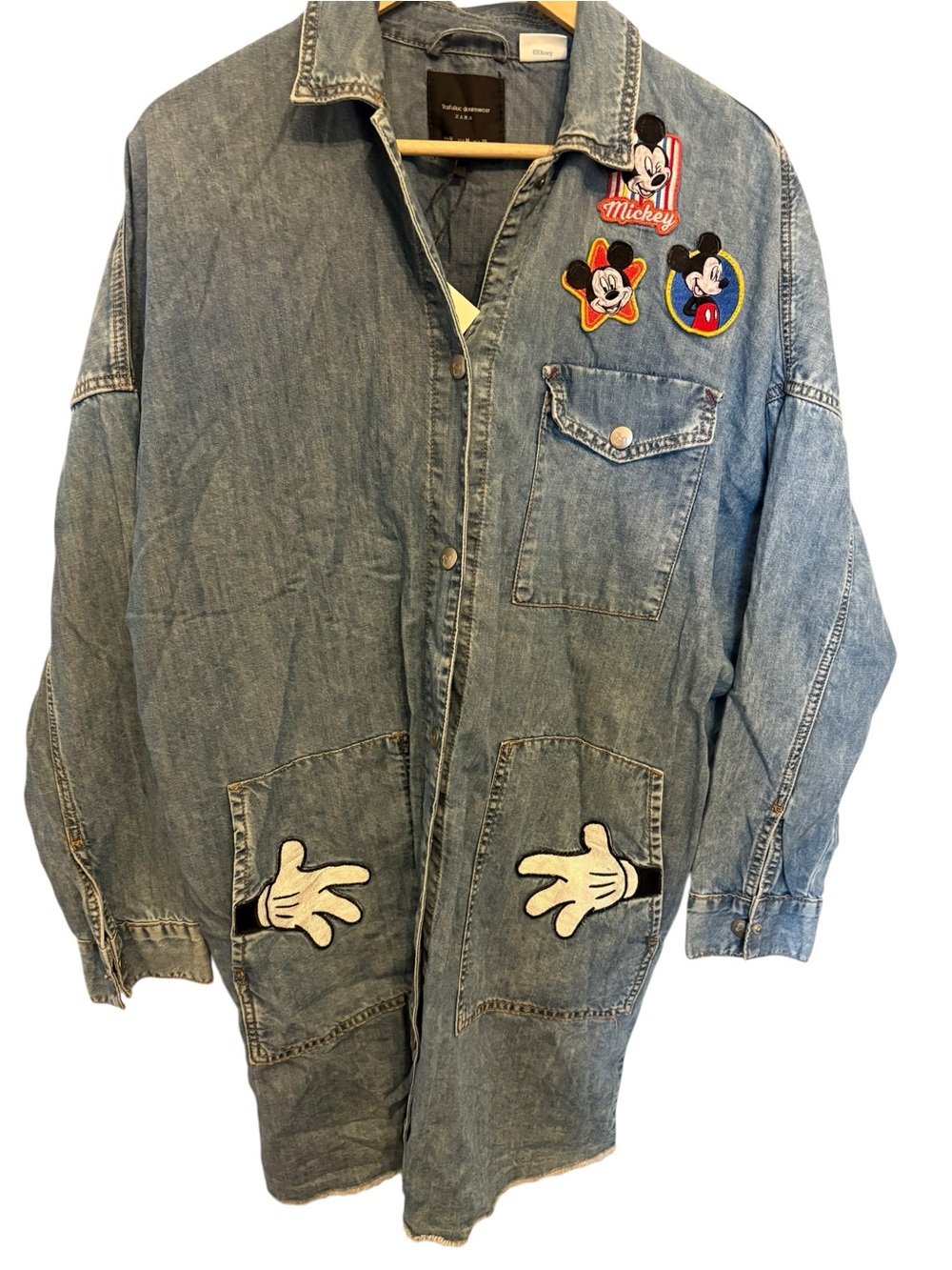 Zara Light Blue Denim Jacket with Mickey Patches